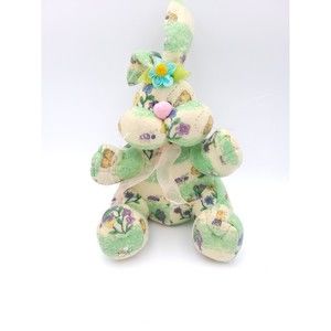 Plush Bunny Rabbit Flower Tapestry Style Pattern Green Blue Pink Ribbon Easter